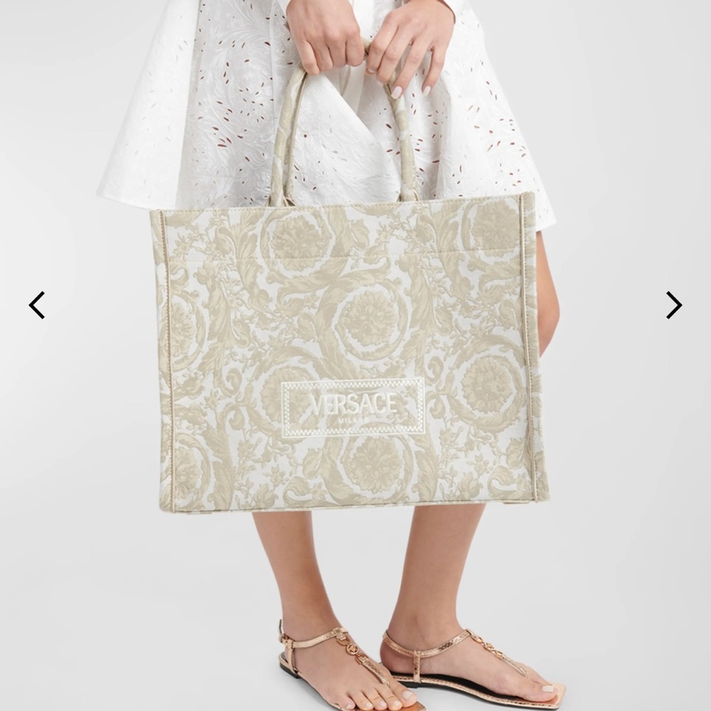 Versace XL Jacquard Embroidered Canvas Tote Bag